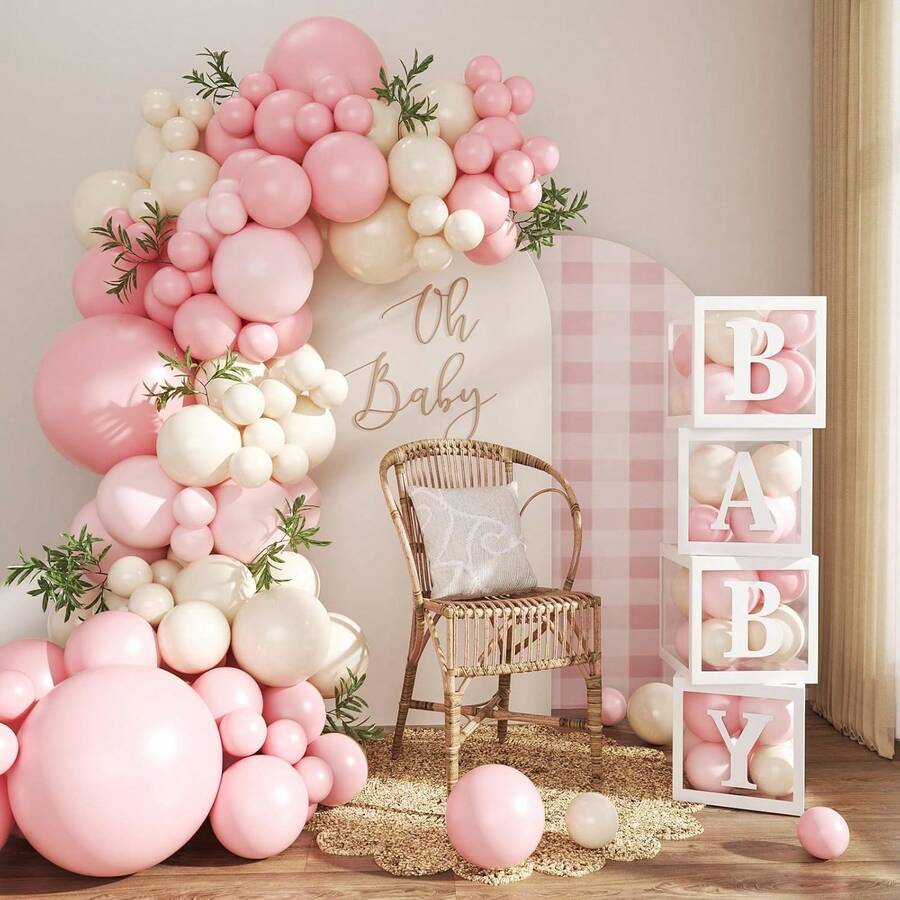 117pcs Pink Balloon Arch Garland Set, Suitable For Baby Shower, Bohemian Party, Birthday, Gender Reveal Party And Wedding Decoration - Multicolor - View 1