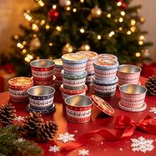 14 pièces/Set Kit de fabrication de bougies, comprend 2 pots à bougies vides de couleurs aléatoires, 5 supports de mèche et 7 mèches. Ces pots à bougies vides à thème de Noël présentent un design de couvercle scellé, parfait pour fabriquer des bougies ou ranger de petits objets. - C-14 pièces/ensemble - Voir 8
