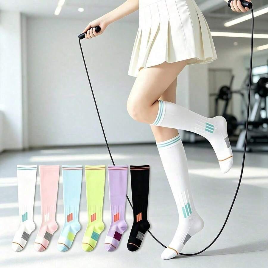 1 Pair Women's Fitness Running Jump Rope Compression Socks, Elastic Shaping Leg Compression Socks, Long Tube Yoga Socks - Multicolor - View 1