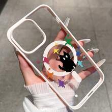 [24h Versand aus DE/FR/ES] Apple11-17  21-26 Handyhülle - Transparente stoßfeste Schutzhülle für Apple- und -Magnettelefone, mit kreativem Pixel-Style Cartoon-Katzen-Design und vollständigem Kantenschutz, elegant und schön für Männer und Frauen. - Schwarz - Übersicht 6