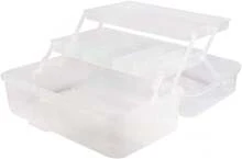 Caja clasificadora de plástico de tres niveles con tapa abatible, caja de almacenamiento transparente con compartimentos, para guardar accesorios, herramientas, joyas y diversas piezas pequeñas. - 31x17x15 cm - Ver 2