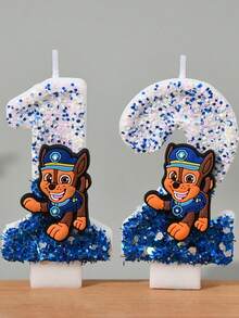 1件裝 Paw Patrol 0-9 數字蠟燭 粉藍色生日蛋糕裝飾用品 可愛動漫狗狗造型派對配件用品 - 卡通 - 查看 12