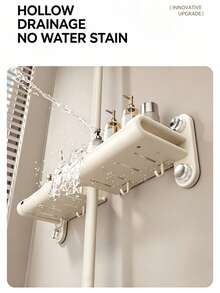 1pc Upgraded Vacuum Suction Cup Shower Caddy Holder, Stainless Steel Waterproof Rust-Proof With Towel Rack, No-Drill Large Capacity Storage Organizer For Shower Gel And Shampoo, Home Bathroom - Multicolor - View 5