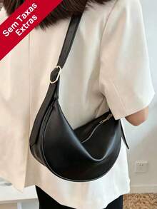 Versatile, Casual, Minimalist Solid-Colored Crossbody Bag With Zipper Closure And Large Capacity For Everyday Use. - 黑色 - 查看 1