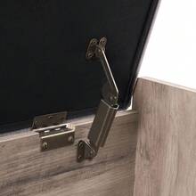 Banco de almacenamiento de madera estilo granero - Asiento acolchado y bisagra de  - Ideal como zapatero y baúl para entrada, dormitorio o sala - Tapa elevable y fácil montaje - Gris Claro - Ver 4
