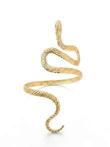 1pc Premium Minimalist Metal Bracelet Jewelry, Unique Design Snake Wrap Party Evening Bangle - Gold - View 6