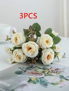 1/3件組人造玫瑰花束，刺繡花球，混色牡丹花，新娘花束，婚禮裝飾，DIY花環材料，生日派對裝飾材料，適用於居家餐廳、客廳、花瓶、戶外花園，秋季裝飾，情人節、新年禮物、畢業禮物 - 白色 - 查看 9
