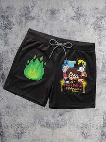 Strevion Harry Potter Men's Drawstring Waist Cartoon Print Square Leg Swim Trunks, Suitable For Summer Vacation And Beach - Multicolor - View 2