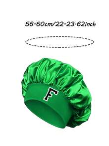 1件中性款客製化A-Z字母緞面睡眠帽，柔軟舒適彈性寬邊絲綢睡帽，適合日常佩戴 - 綠色 - 查看 2