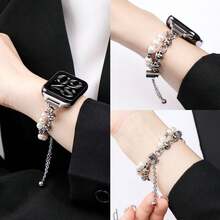 1 buah Tali Jam Tangan Rantai Mutiara Stainless Steel Mewah untuk Xiaomi 8/9/10, S11/S10, Desain Perak, Nyaman, Keren, Modis, Tahan Lama dan Praktis - Putih - View 7