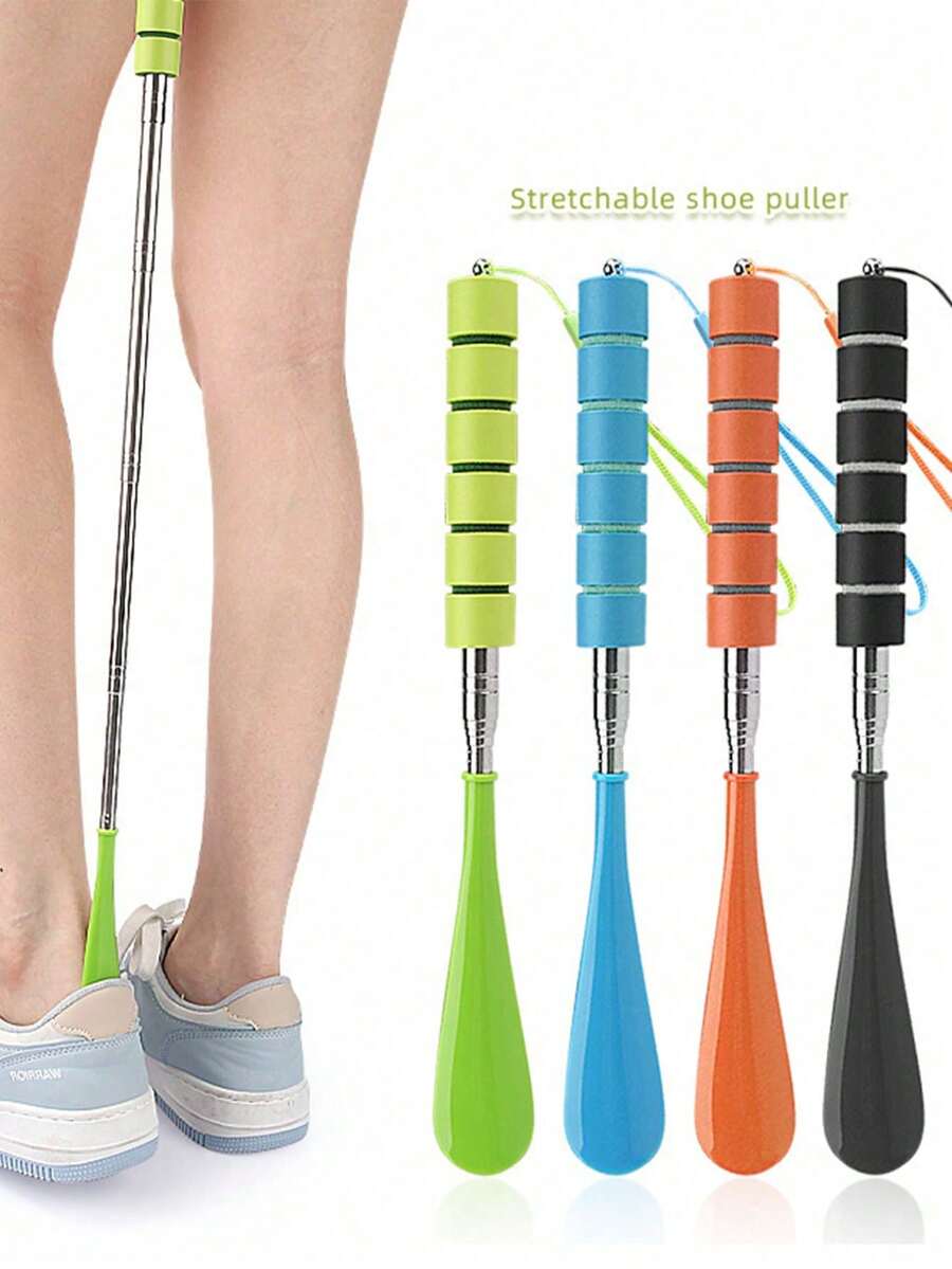 1pc Stainless Steel Extendable Long Handle Shoe Horn, Home Shoe Wearing Tool