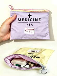 「Medicine」圖案印花便攜藥袋 藥丸收納包 急救包 化妝包 零錢包，適合日常使用/戶外/旅行，便攜收納、化妝品、手機及其他小物品收納，旅行必備，聖誕禮物，個性化禮物袋，教師節禮物，小禮物交換，房間裝飾 - 彩色 - 查看 5