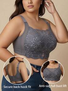 Plus Size Full Coverage Wireless Push-Up Bra, Minimizing Large Bust, Side-Smoothing, Anti-Sagging, Adjustable, Ultra-Thin, Anti-Exposure, Sexy Lace Bandeau Lingerie For Women - Dusty Purple - View 4