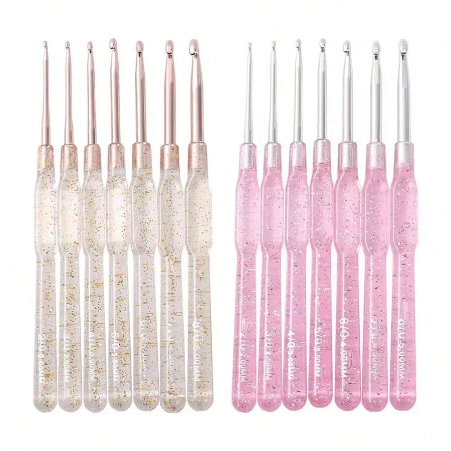 7 PCS Aluminum Crochet Hooks Set (2.0-5.0mm) With Colorful Clear Handles For Yarn Knitting DIY Hats Scarves Amigurumi Crafts - A - View 1