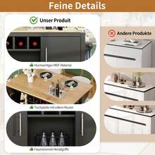 Kitchen Island Buffet With Sliding Table White/Black - 黑色 - 查看 7