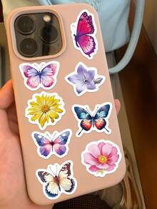 500pcs Butterfly & Flower Roll Stickers, Colorful Floral Butterfly Stickers For Notebook, Luggage, Skateboard, Guitar DIY, Aesthetic Creative Gift Stickers - Lilac Purple - View 10