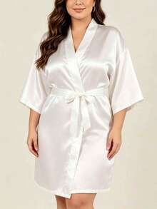 1Pc Plus Size Custom Name Date Robe Pajama Set Personalised Bridal Wedding Bathrobe Women Sleepwear Morning Gown Gift For Bride - White - View 2