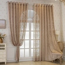 NOSBEI 1PC Grommet Top Leaf Jacquard Decor Curtain, Light Filter Raised Woven Botanical Window Drape, Fresh Nature Pattern Decor Panel For Bedroom Living Room. - Brown - View 4