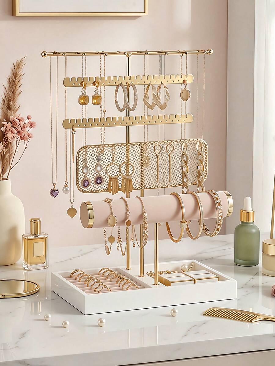 5 Tier Bracelet Holder Display - Detachable T Bar Velvet Bracelet Holder, Multi-Layer Jewelry Display Stand With Necklace Holder And Ring Organizer, Large Capacity Earring Rack For Home Decor Jewelry Storage, Jewelry Holder Organizer, Gift Idea