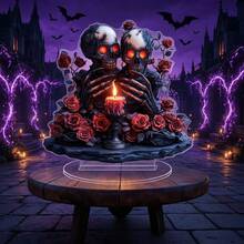 1PC Gothic Skeleton Skull Red Rose Candle 2D Acrylic Standee, Spooky Halloween Table Decor, Creepy Haunted House Desktop Ornament, Dark Horror Scary Goth Home Party Gift - A - View 5
