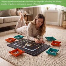 Felt Jigsaw Puzzle Board/Puzzle Mat Hold 1000 Puzzle Pieces With Adjustable Stand, 6 Color Sorting Trays & Transparent Frosted Dust Cover Portable Puzzle Storage Table - Grey - View 6