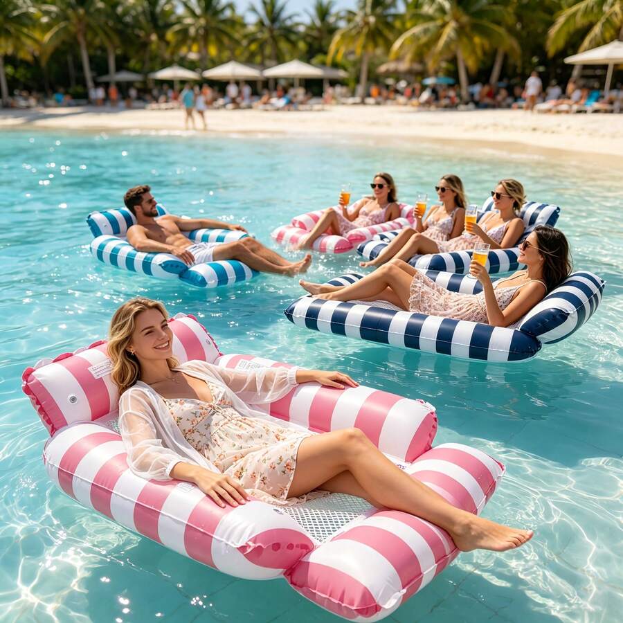 1pc PVC Inflatable Pool Float Set, Adult Floating Lounge Chair, Foldable Mesh Water Hammock, Sequin Transparent Swim Ring, Large Inflatable Floating Bed, Beach Pool Raft, Summer Water Toy, Pool Party Essential, Lakeside Vacation Holiday Gift, Outdoor Water Recreation
