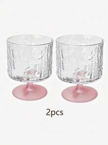 1pc/2pcs/6pcs Designer Frosted Pink Bark Texture High Stem Glass Cup, Ins Style Coffee Cup, Juice Cup, Sparkling Water Cup, Beverage Cup - Pink - View 10