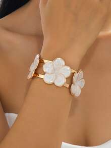 1pc Fashion Minimalist Fresh Floral Oil Drop Open Cuff Bracelet For Women Daily Wear - Flower - View 12
