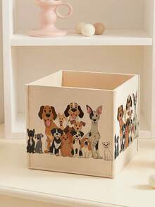 1pc Desktop Storage Basket, Miscellaneous Storage Basket, Home Organization Basket, Puppy Print Design, Large Capacity, Lightweight And Stable, Convenient For Stationery Storage - Multicolor - View 2