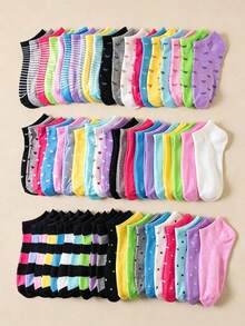 20 Pairs Women's Short Socks, Soft & Comfortable, Casual Versatile, Student Short Socks, Suitable For Valentine's Day Gift Or Outfit, Random Colors - Multicolor - View 1