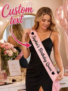 1pc Customizable Hot Pink Birthday Sash With Any Name/Age Number, Personalized Black Letter Happy Birthday Satin Shoulder Strap Perfect For Sweet 16Th - Multicolor - View 5