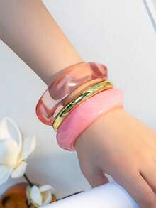 3pcs/Set Women's Personalized Fashion Exaggerated Wide Cuff Bracelet Set Suitable For Daily Wear (Electroplated Random) - Multicolor - View 2