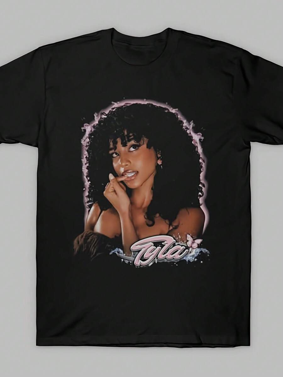 Camiseta Tyla Portrait, Idea de Regalo para las Fiestas, Camiseta Negra para Hombre, Imprescindible para Jóvenes - Negro - Ver 1