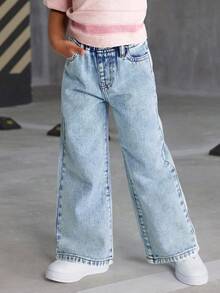 Tween Girl Retro Fashion Loose Fit Jeans - Blue - View 3
