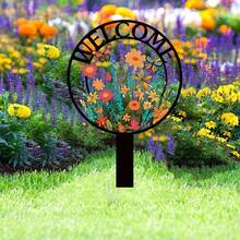 2D Flat Print, 1pc Colorful Butterfly & Floral Welcome Sign, Artistic Decorative Floor Hanging Ornament, Suitable For Christmas Garden And Outdoor Decor, Butterfly Decoration, Artistic Garden Decor - A - View 4