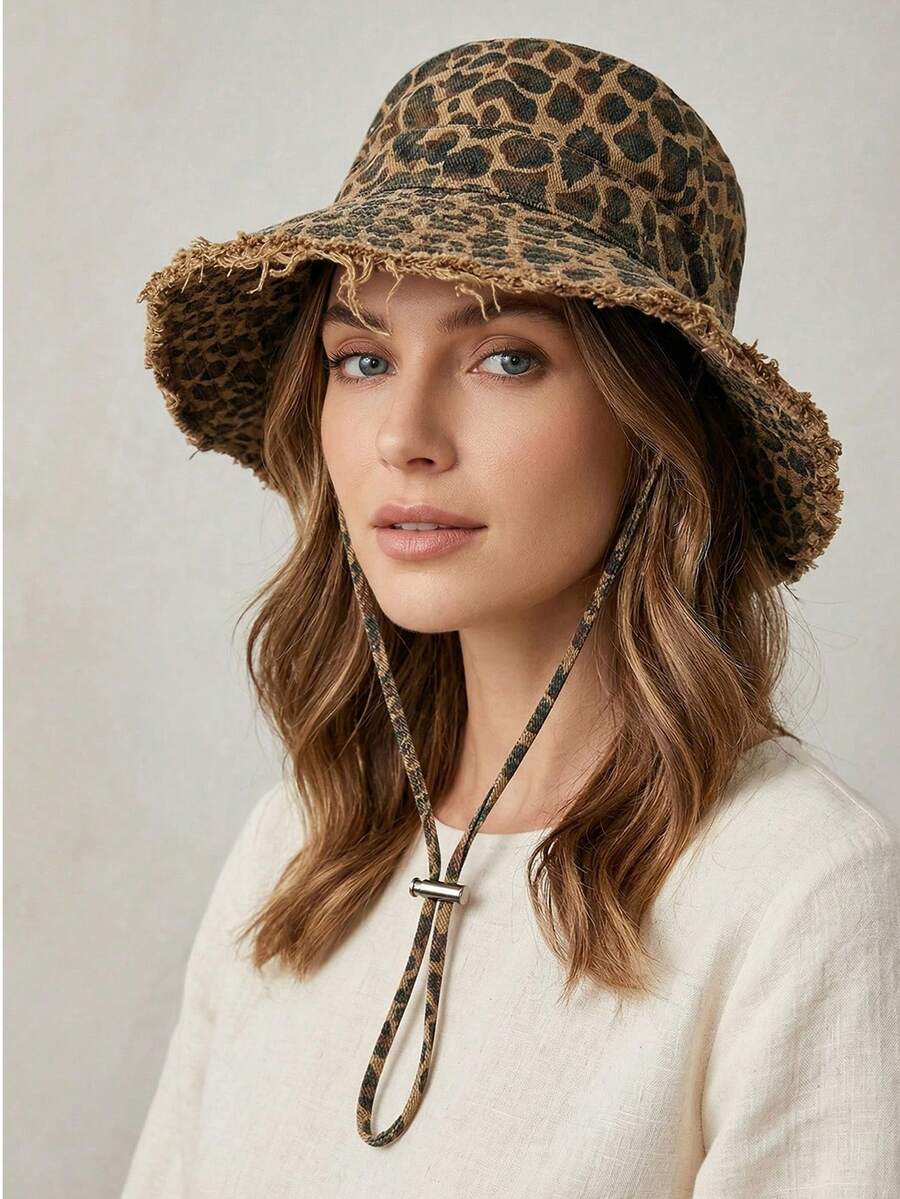 1 Summer Drawstring Wide Brim Outdoor Sun Hat, Adjustable Chin Strap, Durable Design, Suitable For Travel, Beach, Casual Vacation & Daily Use - Multicolor - View 1