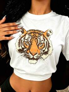 Vintage Tiger Tee - Retro Animal  T-Shirt, 90s Animal Gift For Tiger Lover, Wild Cat Shirt, JungleTiger Graphic Tee220G Heavyweight1830% CottonT-Shirt - 白色4 - 查看 1
