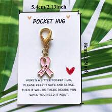10pcs Breast Cancer Awareness Charms Pink Ribbon Charms For Breast Cancer Support Keychain Gifts Jewellery Making Pink Ribbon Pendants With Clasps For Women Attached Is A Small "Pocket Hug" Card - Keychain Gift Set - View 4