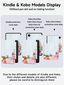 椰子樹、海洋與海龜插圖保護殼，相容 iPad Air 8(M4)2026(11 吋)、Air 4/5 10.9 吋、7/8/9 代 10.2 吋，內建筆槽，相容 Tab S6 10.4 吋，相容 Kindle 11 代(2022/2024)、Kindle Clara 2E、Clara Colour、Clara BW (6 吋) 與 Libra Colour (7 吋)，可愛女孩風時尚設計，適合生日與節日 - 彩色 - 查看 10