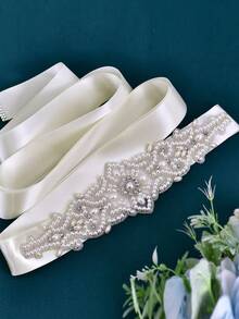1 Piece Vintage Waist Cinch, Handmade Wedding Belt, Ribbon Bow Waist Decoration, Women's Bridesmaid Dress Sash - Ivory - View 9