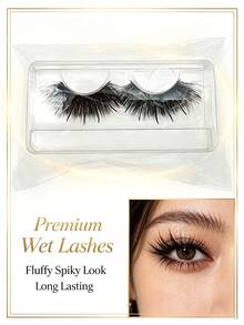 1 Pair 20mm Black Slim Cartoon Wet Look Faux Mink Natural Voluminous False Eyelashes - Black - View 4