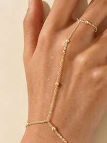 1 pieza Pulsera de cadena con cuentas de cobre versátil, diseño elegante - Dorado - Ver 3