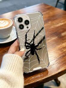 Black Realistic Spider White Cobweb Mirror Phone Case, Compatible With IPhone 11/17/17pro/13/14/15/15pro/15 Plus/15 Promax/16/16pro/16plus/16promax/7 8 Plus/X/Xs Max/Xr/17Air/12pro/13pro/14pro/17Promax/13mini/11promax/12promax/13promax/14promax/14plus/7/8/Se, Compatible With Samsung Galaxy/A54 A14 A15 S23 S24 S24ultra S25 A07 A17 S26 A57, Dark Cool Shockproof Phone Case - Multicolor - View 3