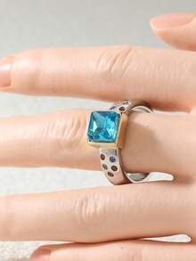 Women's Fashion Personalized Ring, Square Large Light Blue Ocean Style, Daily Commute, Multi-Functional - Multicolor - View 3