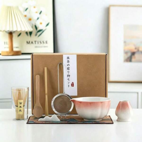 1pc/8pcs New Upgraded Sakura Gradient Matcha Tea Set, Includes Matcha Bowl, Matcha Whisk, Matcha Cup, Stirrer, Tea Spoon, Tea Bowl Set, Matcha Preparation Tools, Dessert & Beverage Making Tools, Premium Japanese Gift Box, Matsudai Matcha Stirring Set, Gift For Matcha Lovers