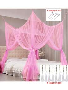 Outdoor Mosquito Net, Curtain Bed Cover, Rainbow Mosquito Net, Princess Mosquito Net, Suitable For 4-Post Bed Elegant Mosquito Net Set, Mosquito Netting With Hooks And Tassel Rope, Screen-Style Bed Cover Curtain, Mosquito Net - A - View 9