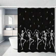 1pc Multi-Size Dancing Skeleton Musical Note Halloween Shower Curtain Bathroom Curtain Decorative Shower Curtain, Bathroom Accessories Home Decor Gift - Includes 12 Hooks - Multicolor - View 8