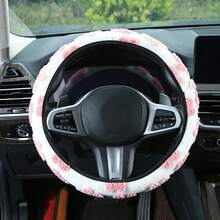 1pc Women's Short Plush Steering Wheel Cover, Warm Jacquard Floral Fuzzy Steering Wheel Cover - Multicolor - View 14