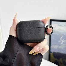 Ins 極簡純色皮革紋理保護殼，適用於 4th Gen/Pro 3rd Gen/Pro 2nd Gen Apple 藍牙耳機 - 黑色 - 查看 7