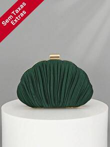 Elegant/Luxurious Satin Pleated Box Bag For Cocktails By OpulAura, Romantic Wedding Bag, Sophisticated Party Dress Bag, Minimalist Apricot Color Box Bag With Detachable Chain, Suitable As A Holiday Gift - 墨綠色 - 查看 1